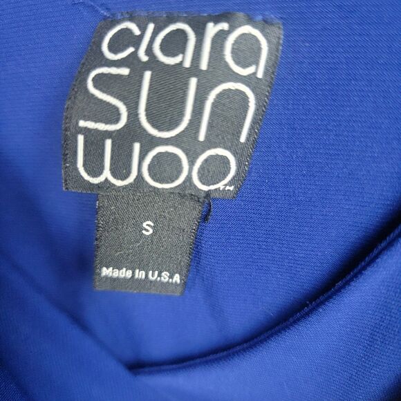 Clara Sun Woo Faux Wrap Blue Stretch Knit Dress S Travel Friendly Classic Style - Picture 5 of 12
